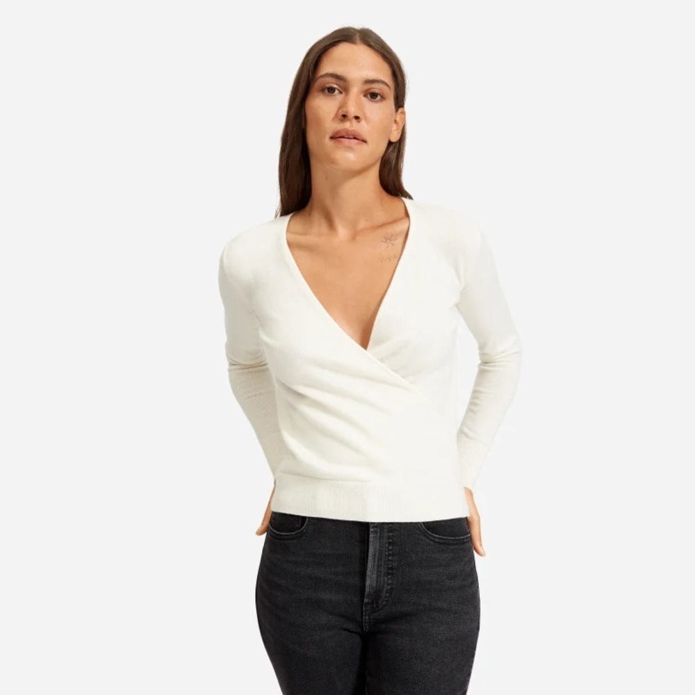 Everlane Cashmere Wrap Sweater Bone New